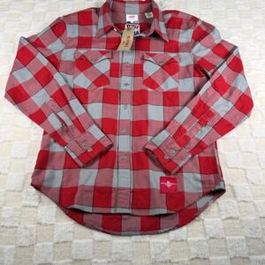 Levi's NBA Red & Gray Flannel Houston Rockets Boys XL Snap Button Down Shirt NWT